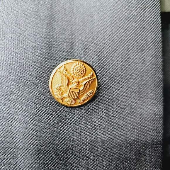 US Army Green Poly Wool Dress Coat Jacket 38S Uniform Patches Buttons Vintage - Picture 15 of 16